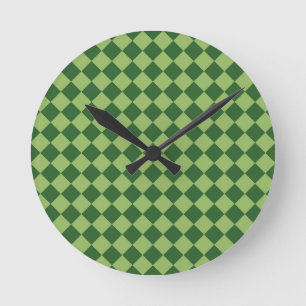 Green Chequered Diamond Pattern Round Clock