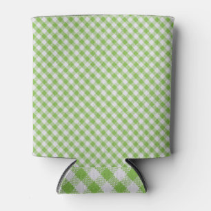 Green chequered fabric: closeup texture. can cooler