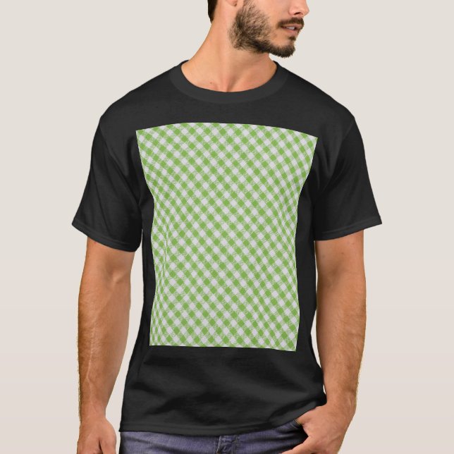 Green chequered fabric: closeup texture. T-Shirt (Front)
