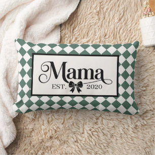 Green Chequered Harlequin Custom Mama Est. Lumbar Cushion