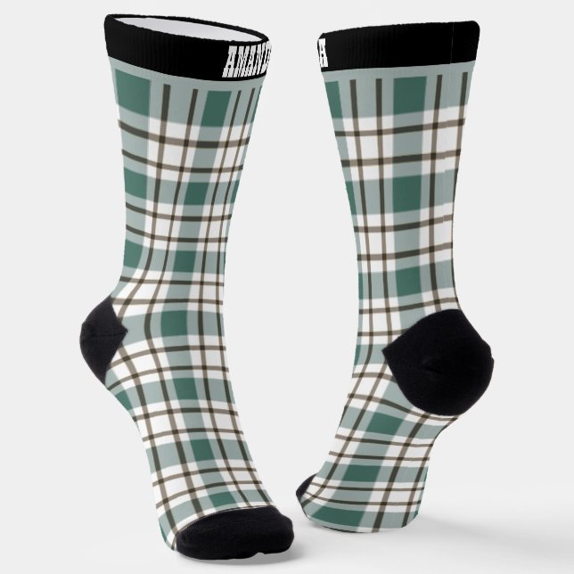 green chequered light tartan pattern socks (Angled)