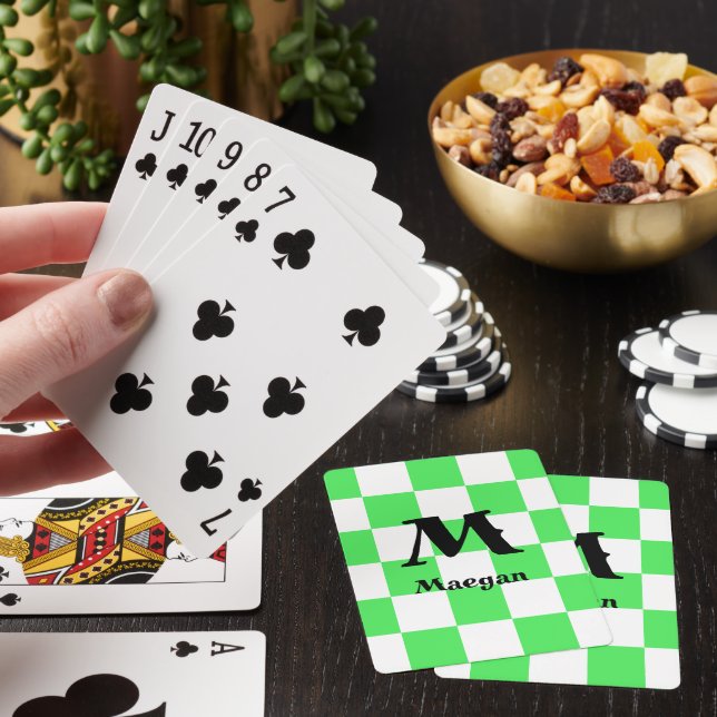 Green Chequered Pattern Background Playing Cards (In Situ)