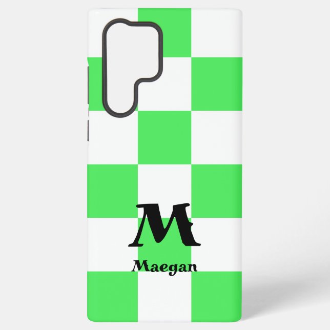 Green Chequered Pattern Background Samsung Galaxy S22 Ultra Case (Back)