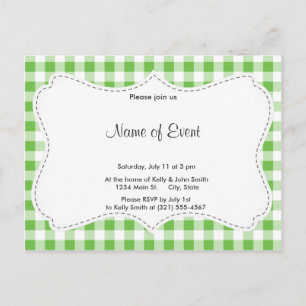 Green Chequered Pattern Invitation Postcard