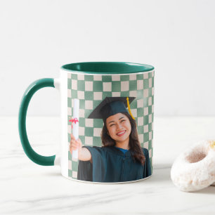 Green Chequered Personalised Portrait Graduation Mug