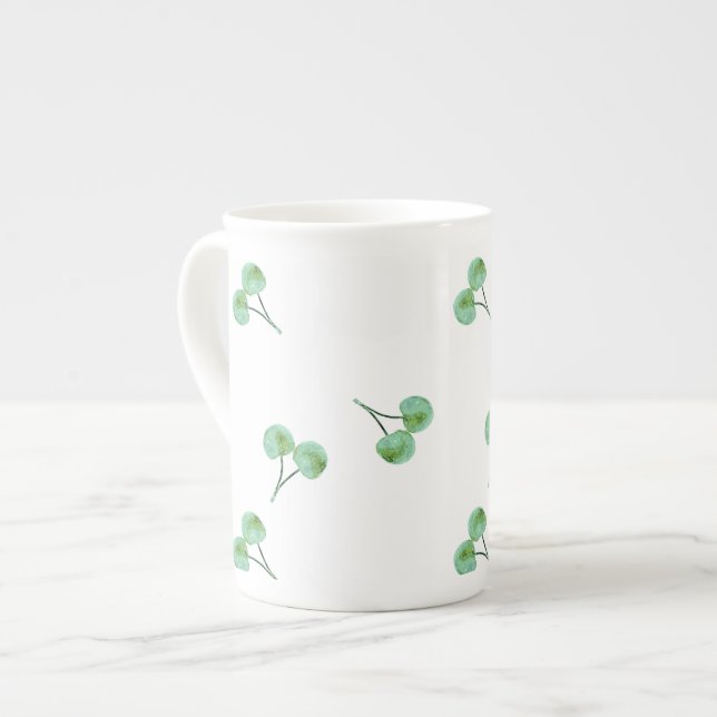 Green Cherry Pattern Bone China Mug (Front Left)