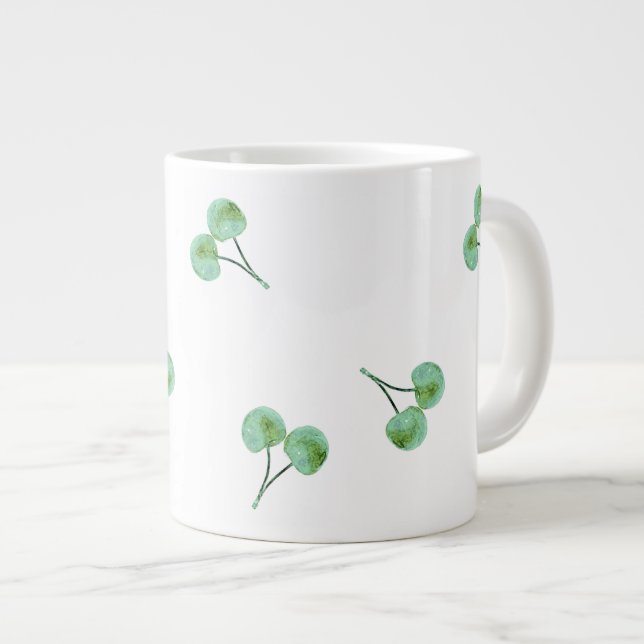 Green Cherry Pattern Large Coffee Mug (Front Right)