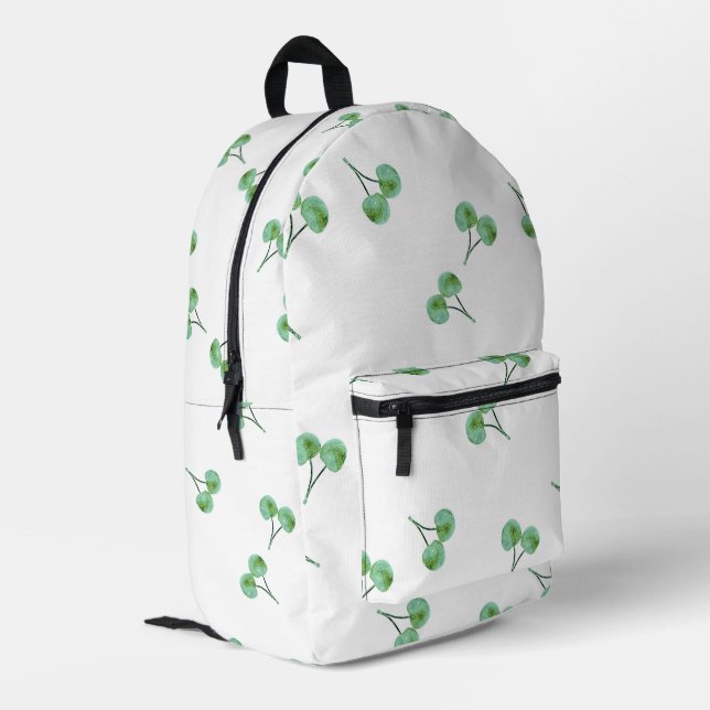Green Cherry Pattern Printed Backpack (Back Corner Left)