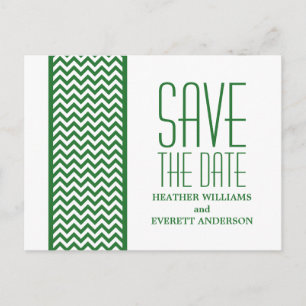 Green Chevron Border Save the Date Postcard
