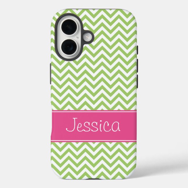 Green Chevron Chic Pink Personalised Case-Mate iPhone Case (Back)