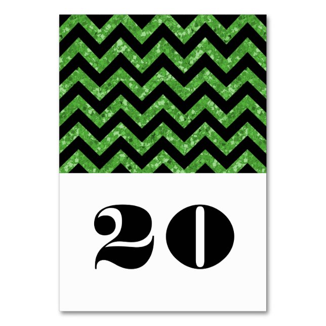 Green Chevron Glitter Table Card (Front)