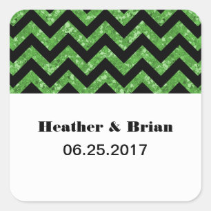 Green Chevron Glitter Wedding Stickers
