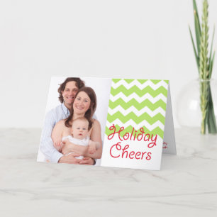 Green chevron holiday cheers Christmas photo Card