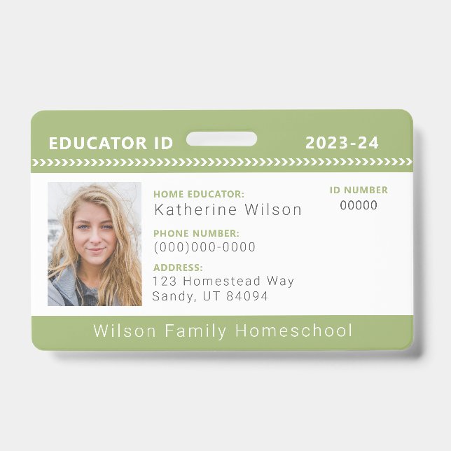 Green Chevron Homeschool Educator ID Badge (Front)