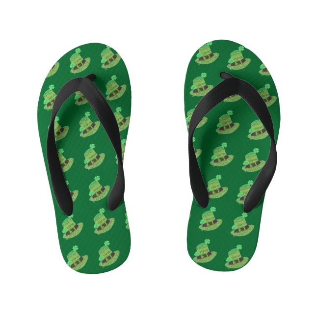 Green chevron leprechaun's hat kids flip flops (Footbed)