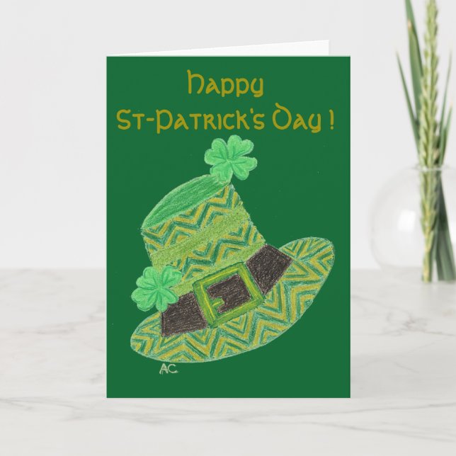 Green chevron leprechaun's hat kids St-Patty card (Front)