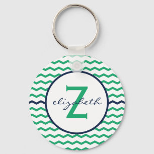 Green Chevron Monogram Key Ring
