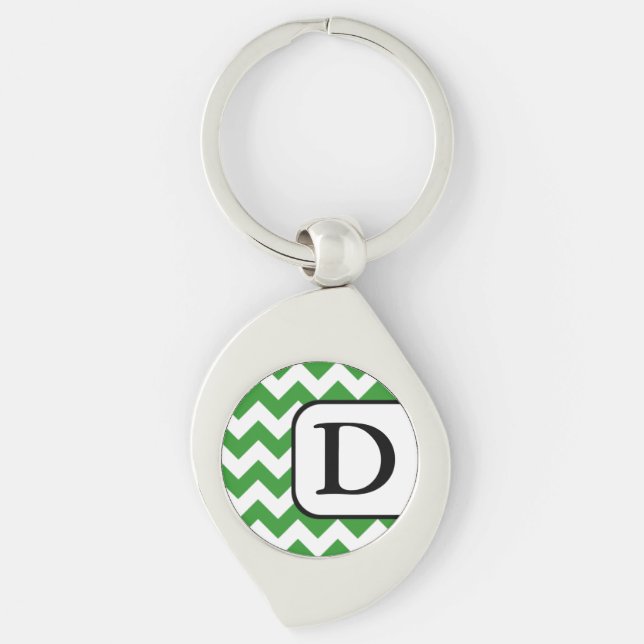 Green Chevron Monogram Keychain (Front)