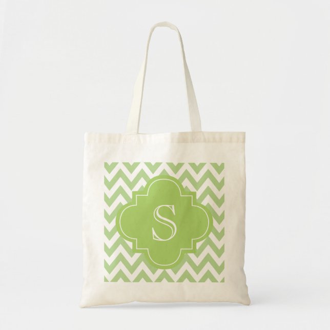 Green Chevron Moroccan Monogram Tote Bag (Front)