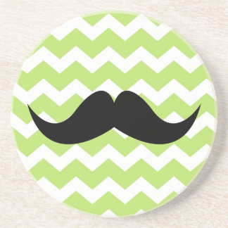 Green chevron pattern moustache thirsty sandstone coaster