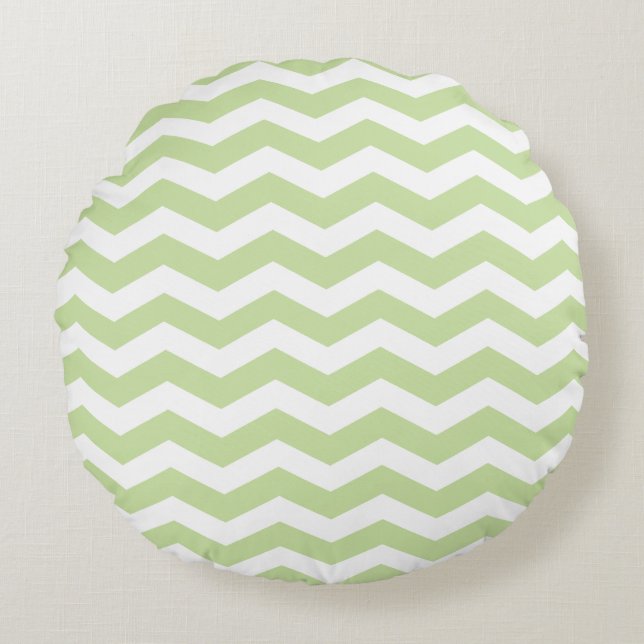 Green Chevron Pattern Round Pillows (Front)