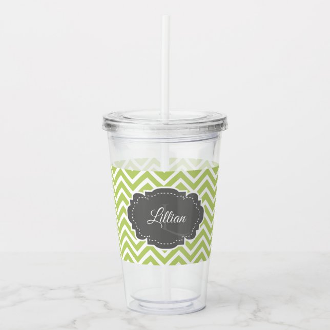 Green Chevron Personalised Acrylic Tumbler (Front)