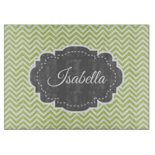Green Chevron Personalised Cutting Board