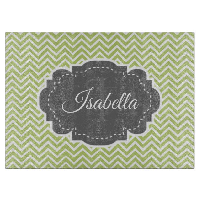 Green Chevron Personalised Cutting Board (Front)