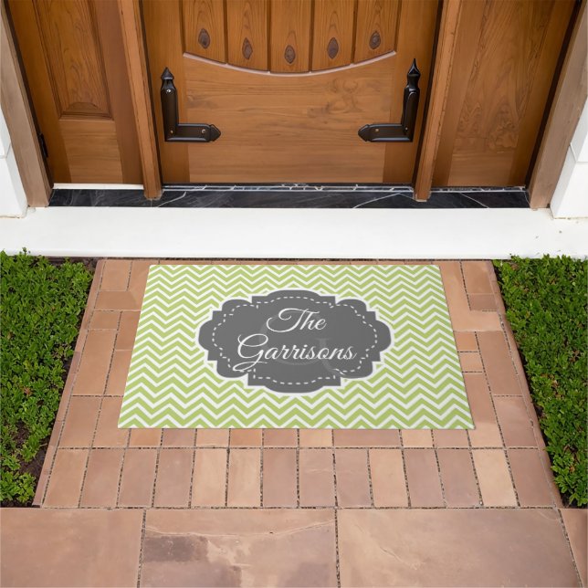 Green Chevron Personalised Doormat (Outdoor)