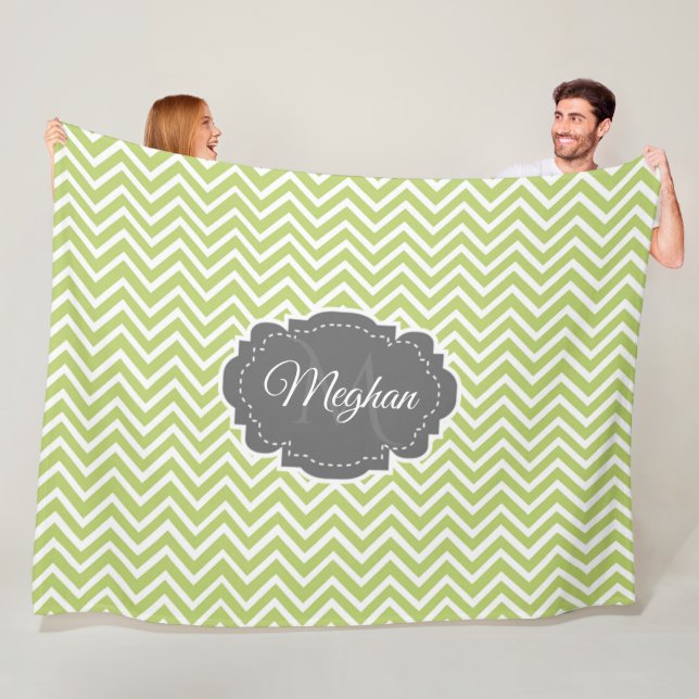 Green Chevron Personalised Fleece Blanket (In Situ)