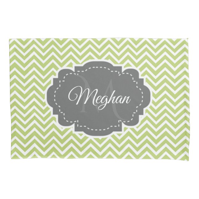 Green Chevron Personalised Pillowcase (Front)