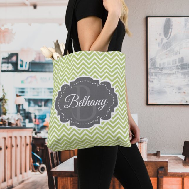 Green Chevron Personalised Tote Bag (Green Chevron Personalized Tote Bag)
