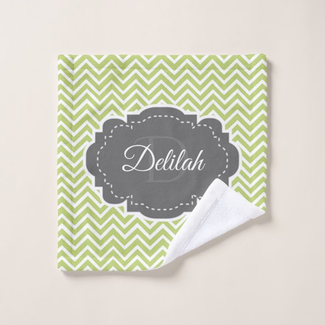 Green Chevron Personalised Towel Set (Wash Cloth)