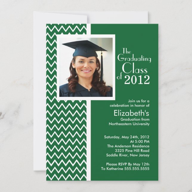 Green Chevron Photo Graduation Party Invitation (Front)