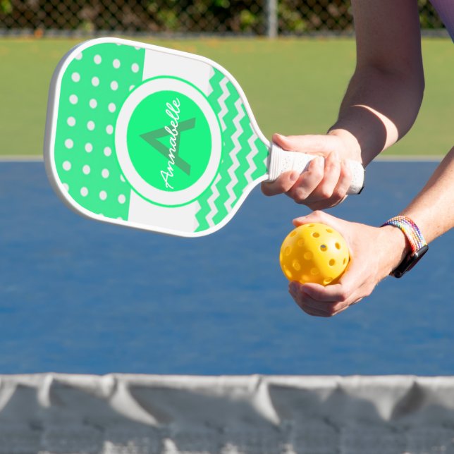 Green Chevron Polka Dot Pickleball Paddle (Insitu)