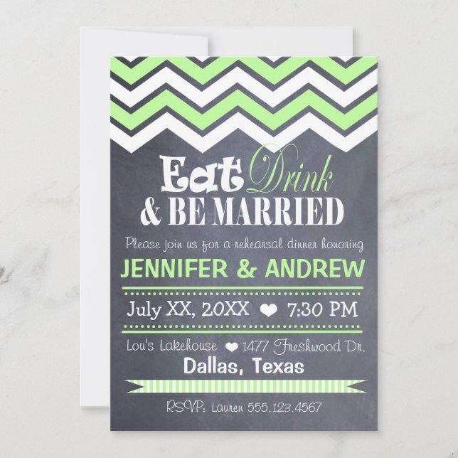 Green Chevron Rehearsal Invitation (Front)