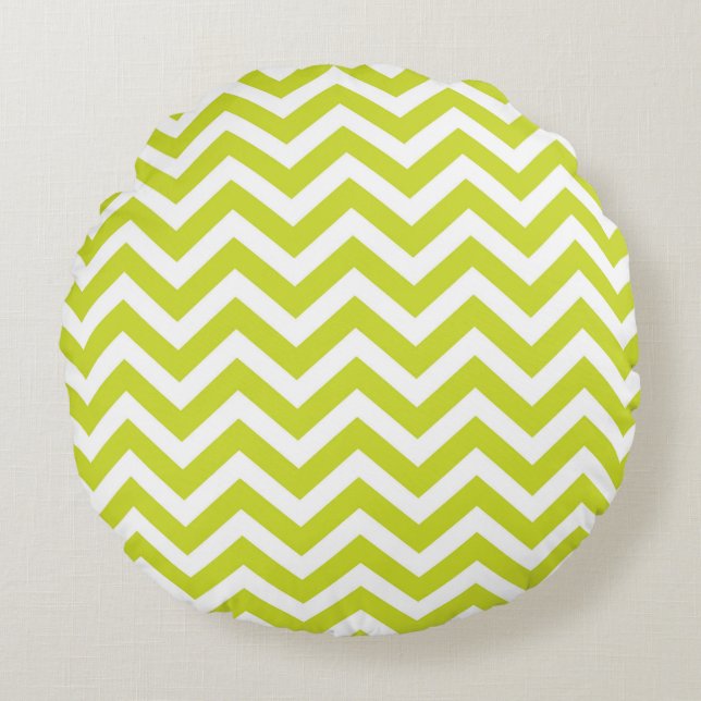 Green Chevron Stripe Pattern Round Cushion (Front)