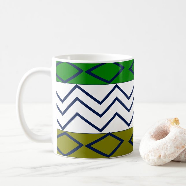 Green Chevron Stripes Geometric Coffee Mug (With Donut)