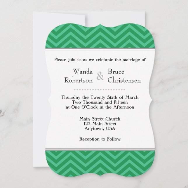 Green Chevron Wedding Invitation (Front)