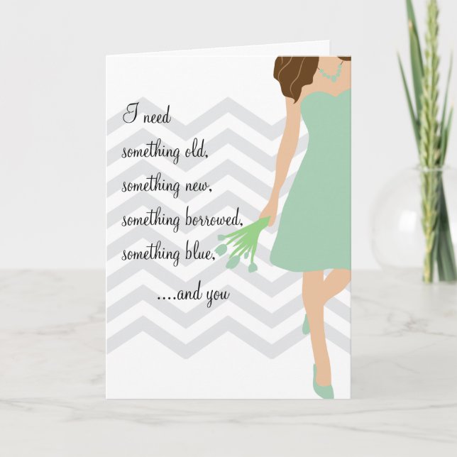 Green Chevron Will You Be My Bridesmaid Invitation (Front)