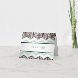 Green Chevron & Wood Rustic Thank You Cards