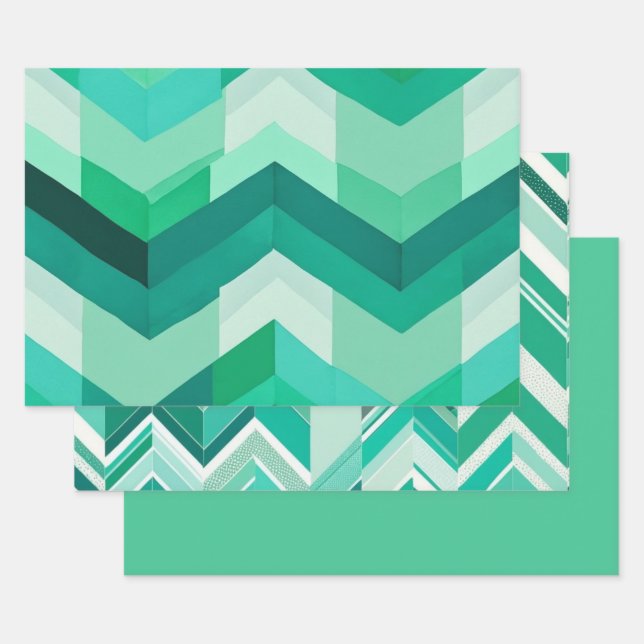 Green Chevron Wrapping Paper Sheet (Set)
