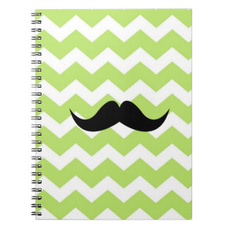 Green chevron zigzag pattern black moustache chic notebook
