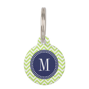 Green Chevron Zigzag Personalised Monogram Pet Tag