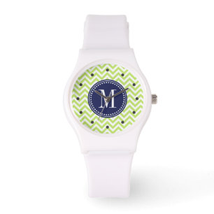 Green Chevron Zigzag Personalised Monogram Watch