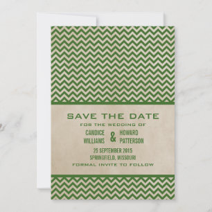 Green Chic Chevron Save the Date Invite