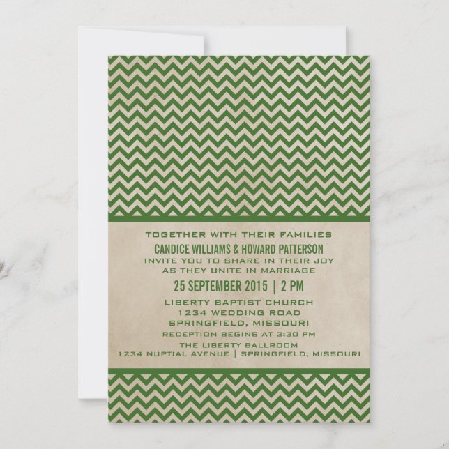 Green Chic Chevron Wedding Invite (Front)