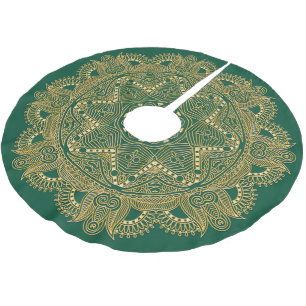 Green Chic Elegant Golden Mandala Flower Pattern Brushed Polyester Tree Skirt