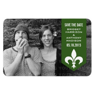 Green Chic Flourish Banner Save the Date Magnet