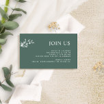Green, Chic Modern Join Us Reception Wedding  Enclosure Card<br><div class="desc">Elegant, green contemporary "Join Us" wedding reception enclosure card, with all text sections open to customisation. Leave the title as "JOIN US" or change it to "RECEPTION", "TIMELINE" or another. Design in a green background with white text in a modern elegant typography. Elegant and minimal design with fine subtle hand-drawn...</div>